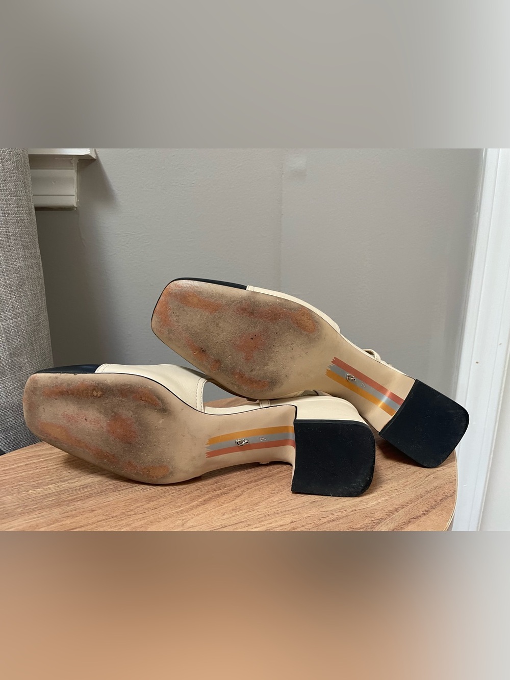 Sam Edelman “Tara” Cream and Black Slingback Block Heels - Picture 7 of 8